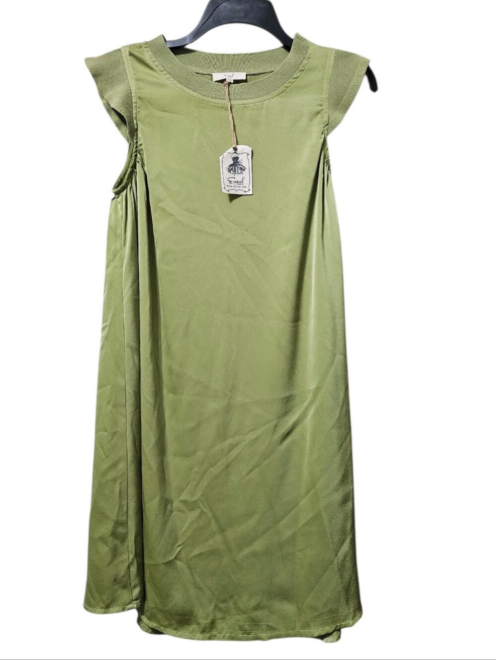 Easel Solid Olive Green Shift Dress NEW